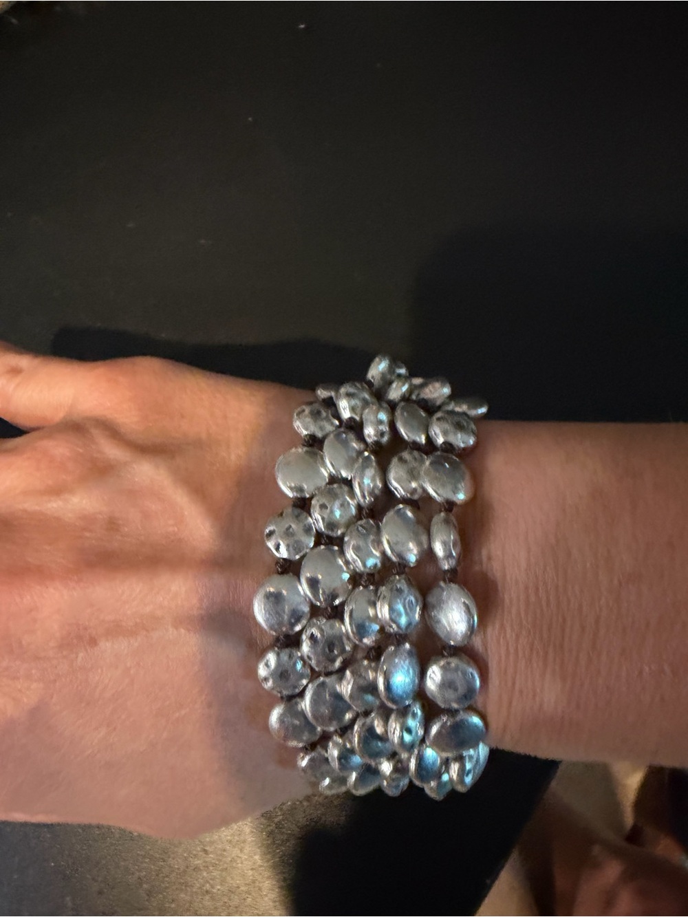 Lucky Brand Clustered Silver-Tone Bead Stretch Bracelet